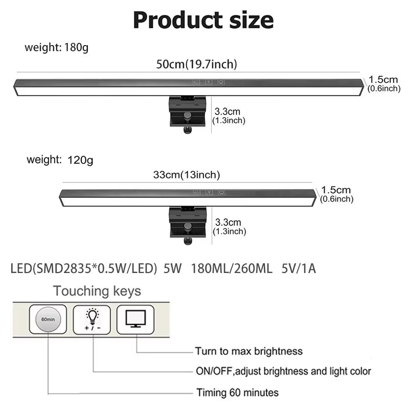 LED Desk Lamp Monitor Light Bar PC Computer Dimmable Screen Light 33Cm 50Cm Office Study Reading Hanging Table Lamp USB Powered